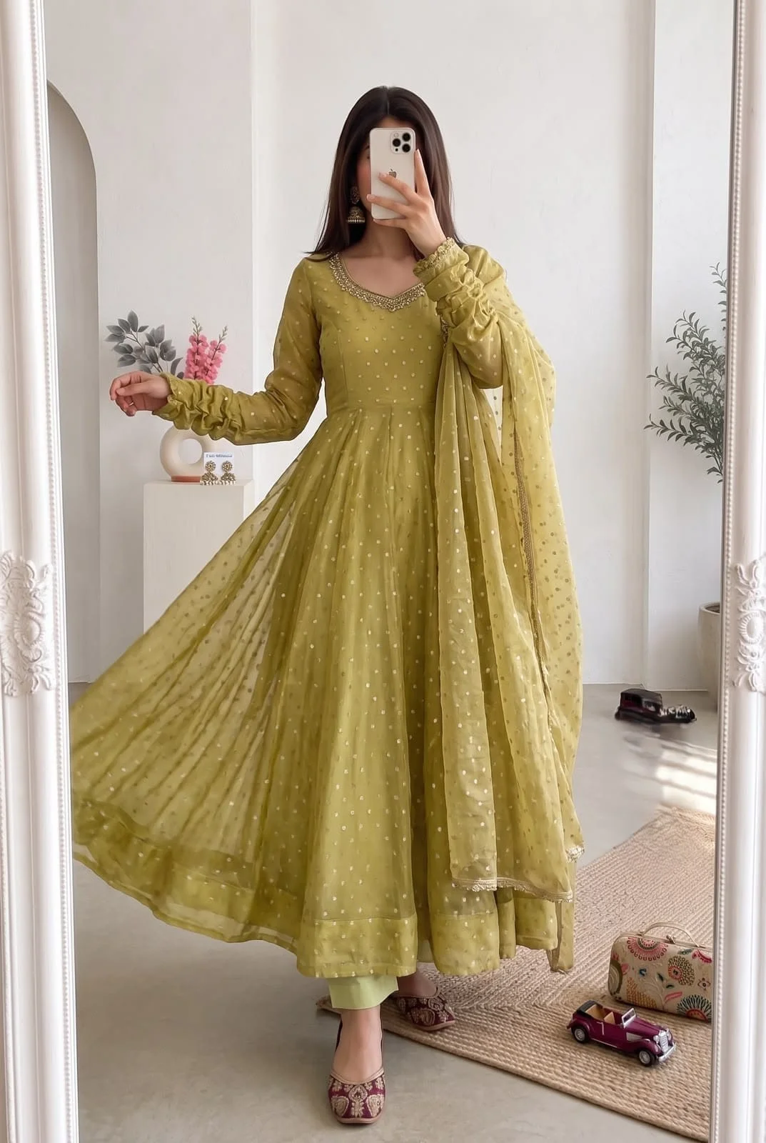 Heavy Moss Butti Silk Gown